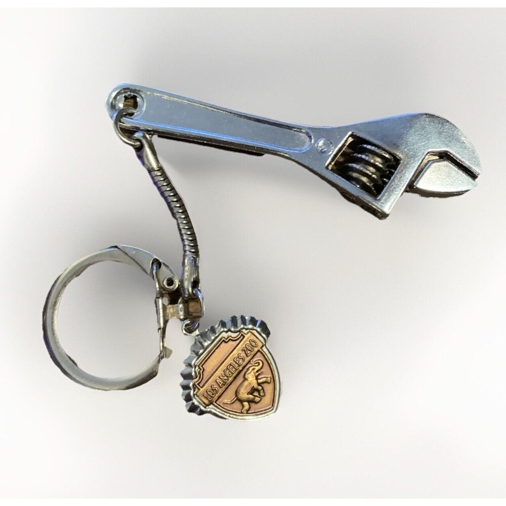 Vintage 2.5 Inch Metal Crescent Wrench Keychain Made in Hong Kong - LA Zoo , CA